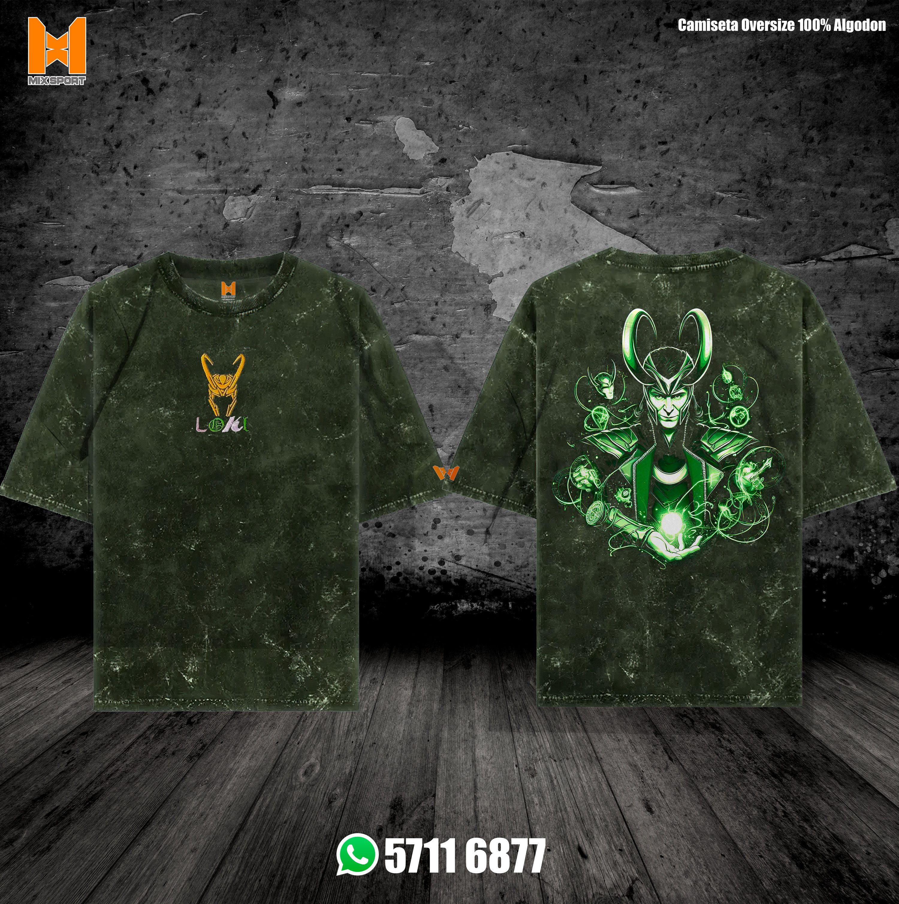 Oversize Acid Wash - Loki Aura Verde - Bordado y Estampado